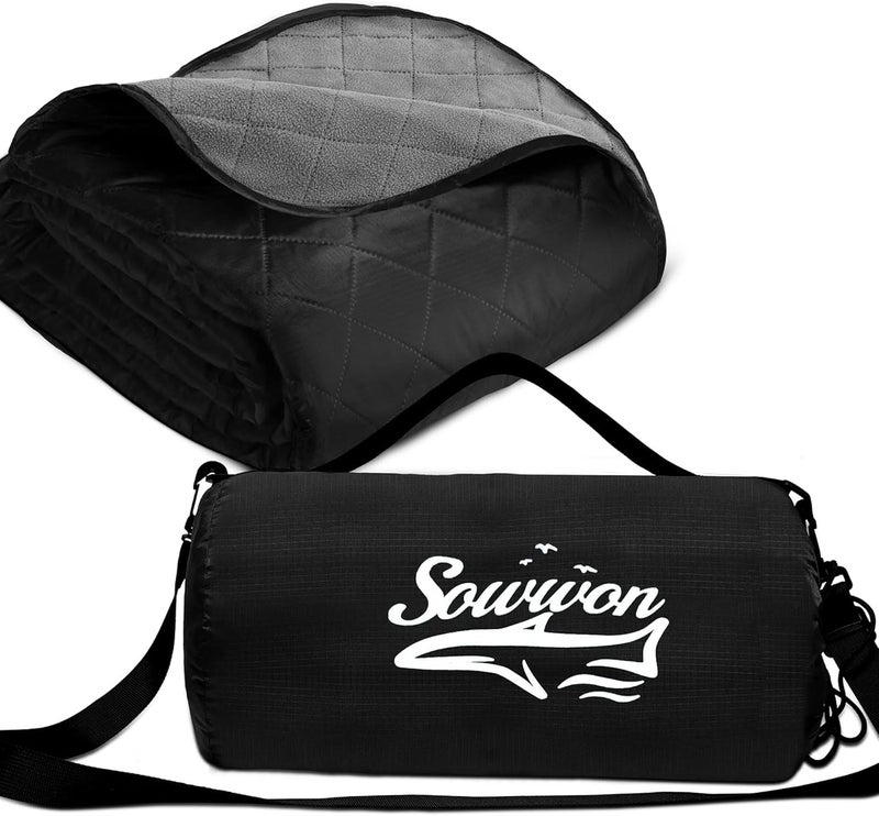 sowwon Waterproof Outdoor Blanket Packable, Stadium Blankets for Camping with Sherpa Fleece Lining, Large Windproof Emergency Throw for Garss Picnic Hiking Road Trip, Machine Washable, 82"X 55"/ 92''X 60'' - Image 1